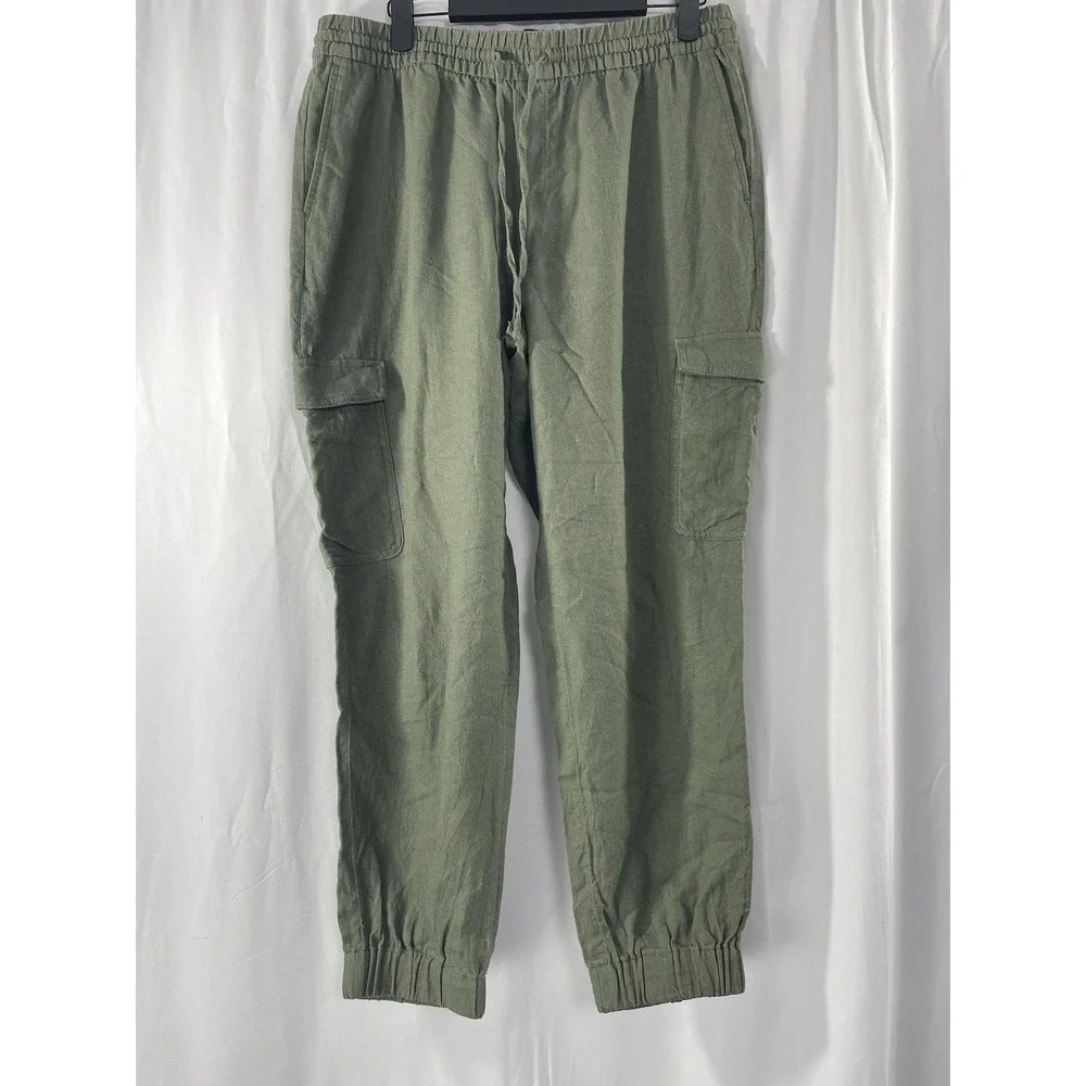 Banana Republic Women's Olive Green Linen Blend Cargo Drawstring Jogger Medium
